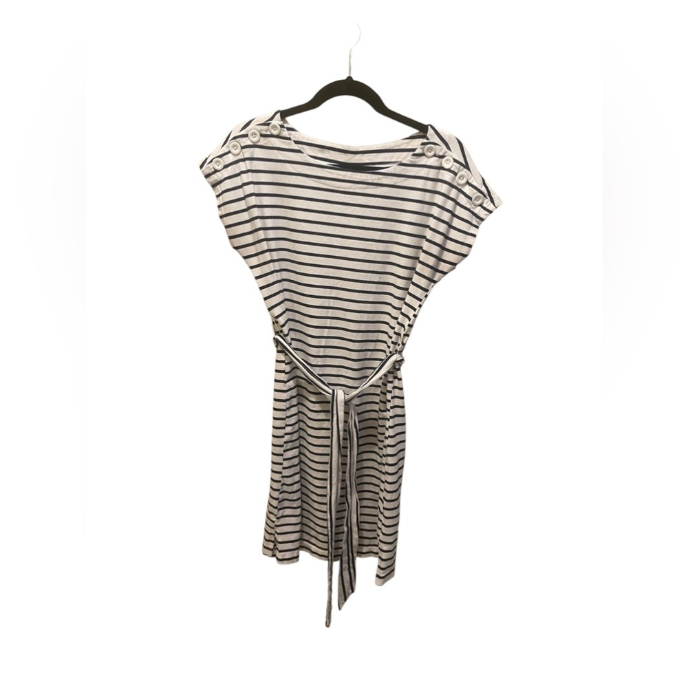 Maternity dress/ white with navy blue stripes